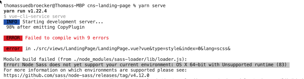 Error: Node Sass does not yet support your current environment: OS X 64 ...